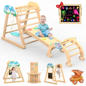 10 in 1 Pikler Triangle Set, Wooden Toddler Climbing Toys, Montessori Jungle Gym Indoor Playground with Swing Slides, Climbing Wall Net, Arch for Kids Boys and Girls