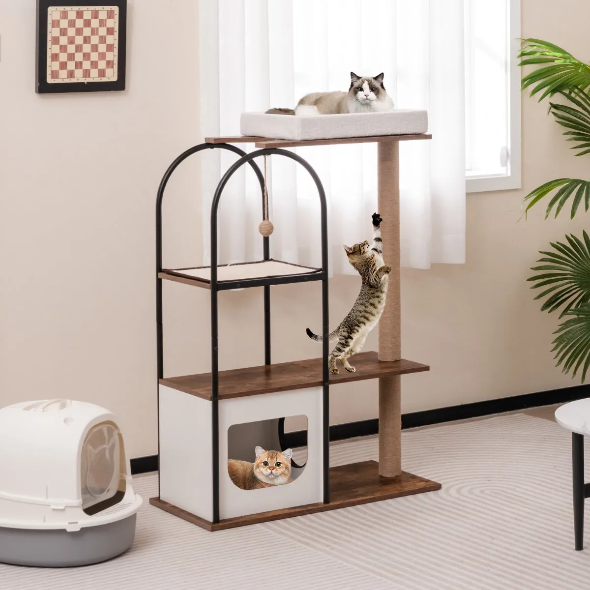 118 cm Tall Cat Tree Tower with Metal Frame-White