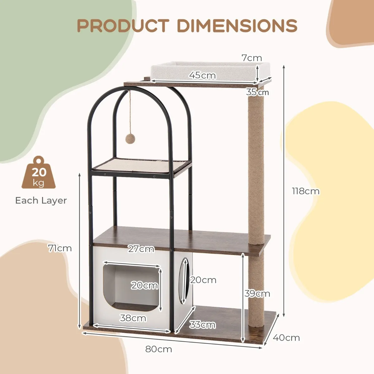 118 cm Tall Cat Tree Tower with Metal Frame-White