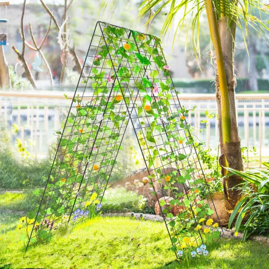 2 Pieces Foldable  A-Frame Trellis Plant Supports with Twist Ties-Green