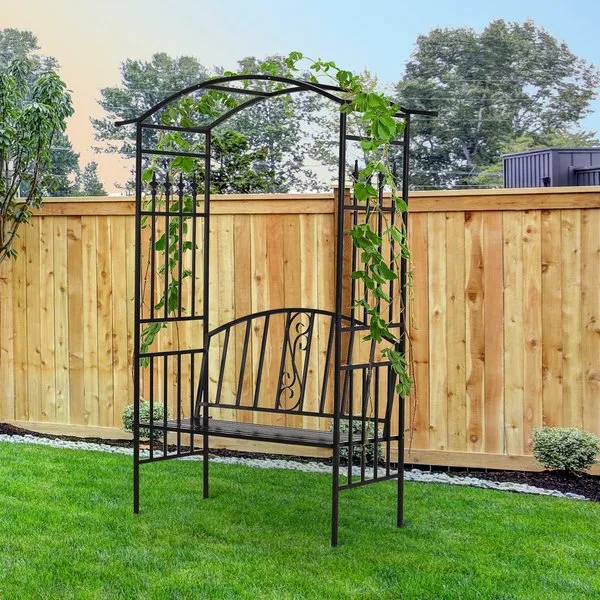 2 Seater Bench Steel Frame Outdoor Arch - Black