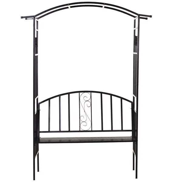 2 Seater Bench Steel Frame Outdoor Arch - Black