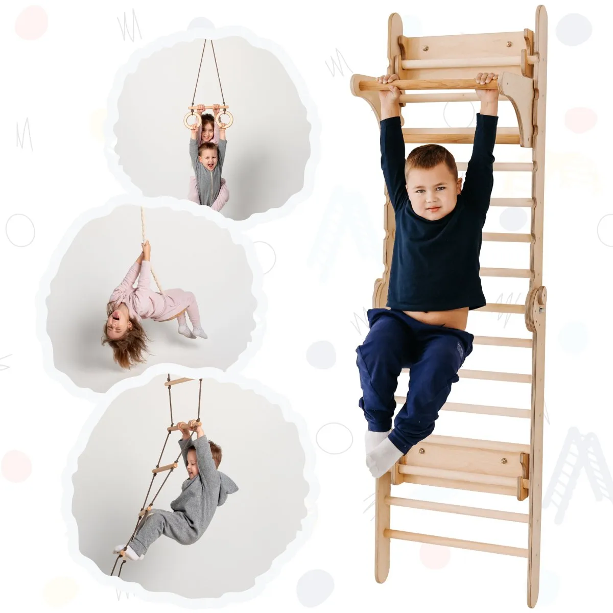 2in1 Wooden Swedish Wall / Climbing Ladder For Children   Swing Set