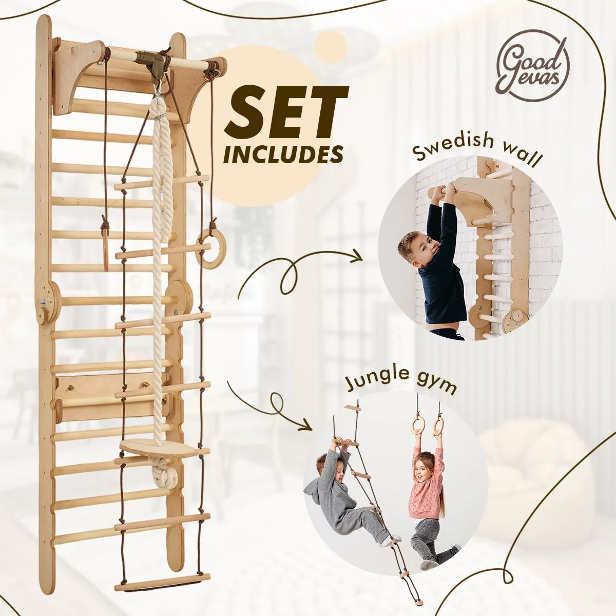 2in1 Wooden Swedish Wall / Climbing Ladder For Children   Swing Set