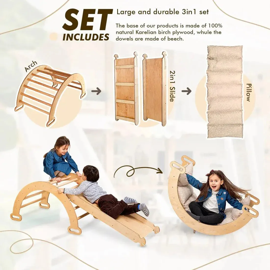 3 in 1 Montessori Play Set for Toddlers - Beige