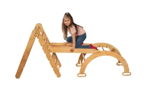 3in1 Montessori Climbing Set: Triangle Ladder   Wooden Arch   Slide Board – Beige