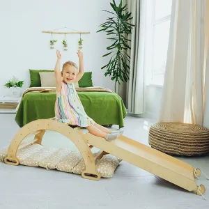 3in1 Montessori Play Set for Toddlers: Arch   Slide   Cushion - Beige