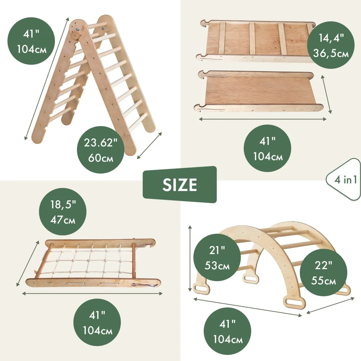 5in1 Montessori Climbing Set: Triangle Ladder   Climbing Arch   Slide Board   Climbing Net   Art Addition