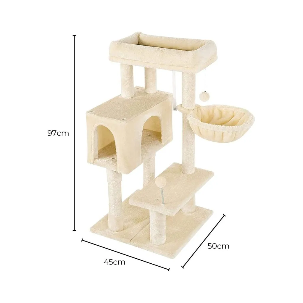 97cm Adjustable Plush Cat Tree with Sisal Posts