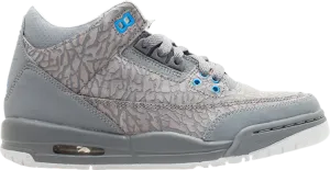 Air Jordan 3 Retro GS Cool Gray Blue Glow Sneakers, gray