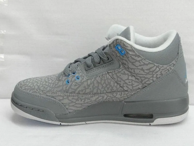 Air Jordan 3 Retro GS Cool Gray Blue Glow Sneakers, gray