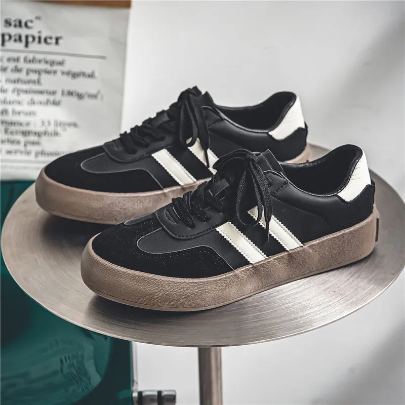 All-matching PU Leather Couple Flat Sneakers Men