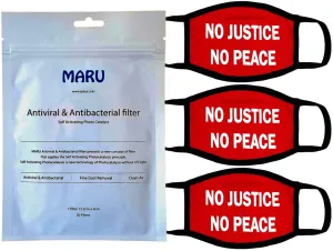 Amba7 No Justice No Peace Reusable Breathable Cloth Face Mask MADE IN USA  - Machine Washable, Non-Surgical Double Layer Anti-Dust Protection, Unisex - For Home, Office, Camping  -3 Pack With Filters (30 PCS) In Stock