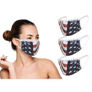 Amba7 Reusable Breathable Cloth Face Mask - Machine Washable, Non-Surgical Double Layer Anti-Dust Protection, Unisex - For Home, Office, Travel, Camping or Cycling (USA Flag Design 3-Pack) In Stock