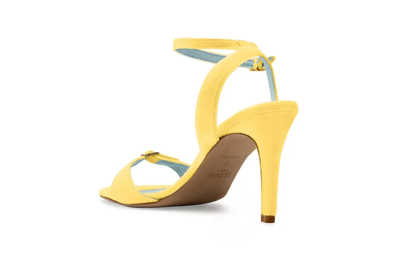 Anna Vegan Velvet Heeled Sandals | Yellow