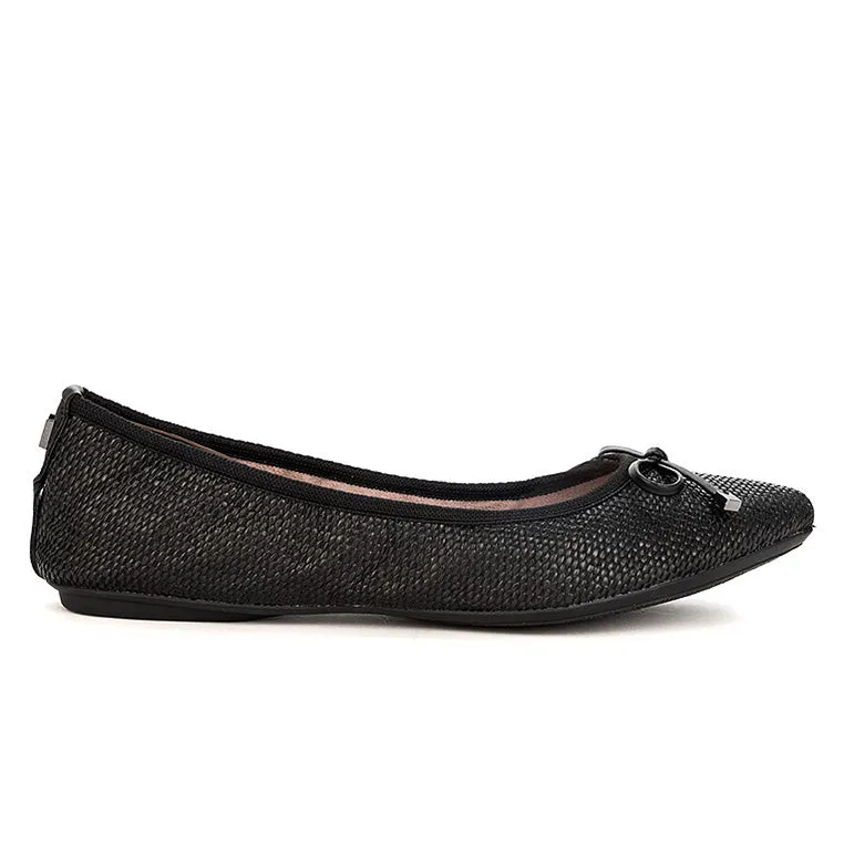 ANNIE Ballet Flat Shoes - Black Raffia