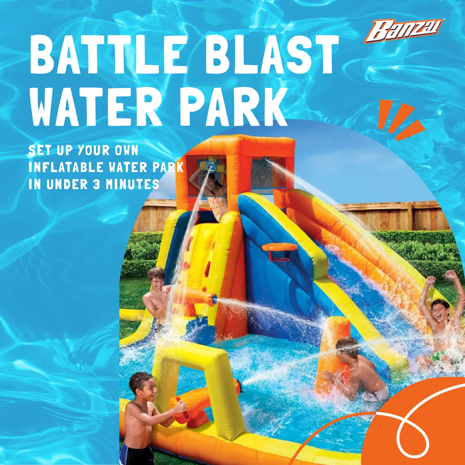 Banzai Battle Blast Adventure Park with Blower Motor 3 Water Cannons (Open Box)