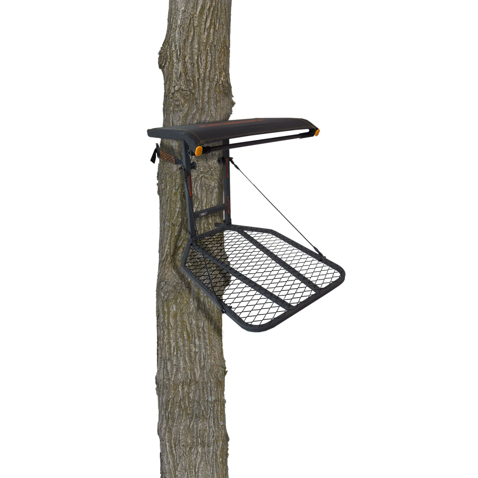 Big Game Captain Steel Hang-On Treestand with 14" x 12" Flip-Back Seat, Black