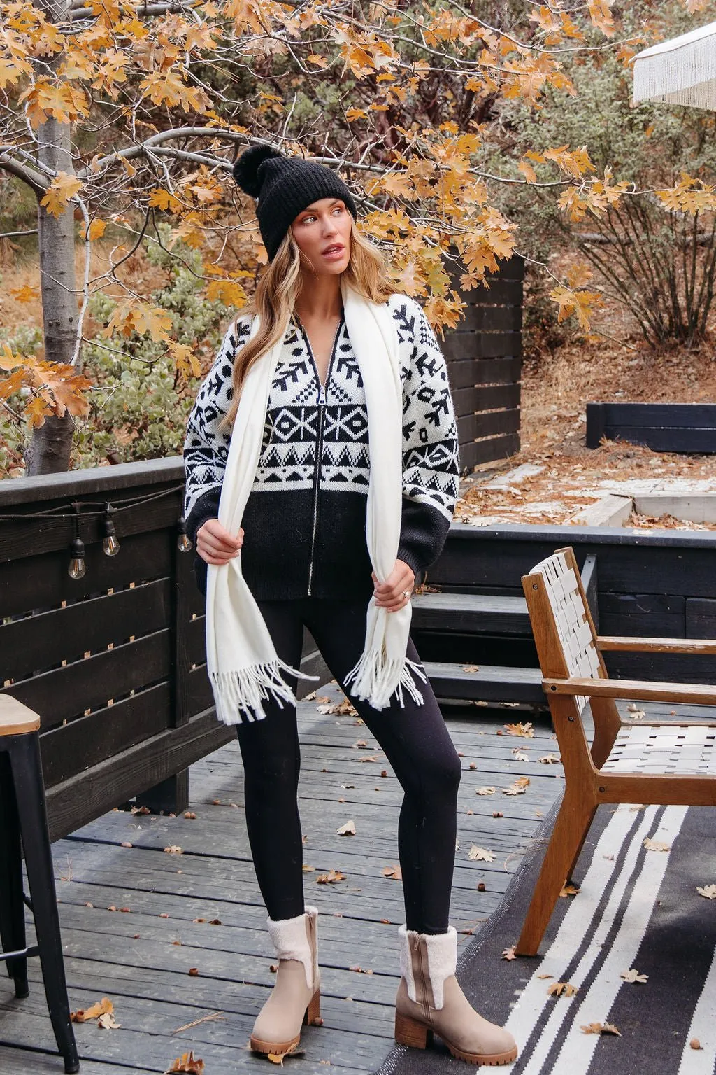 Black Aztec Print Zip Up Sweater Cardigan