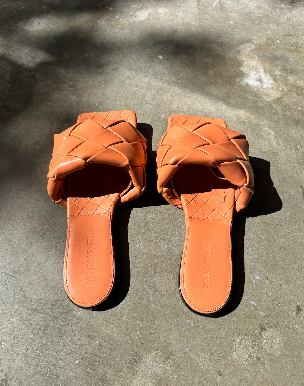 Bottega Veneta Orange Lido Slide Sandals