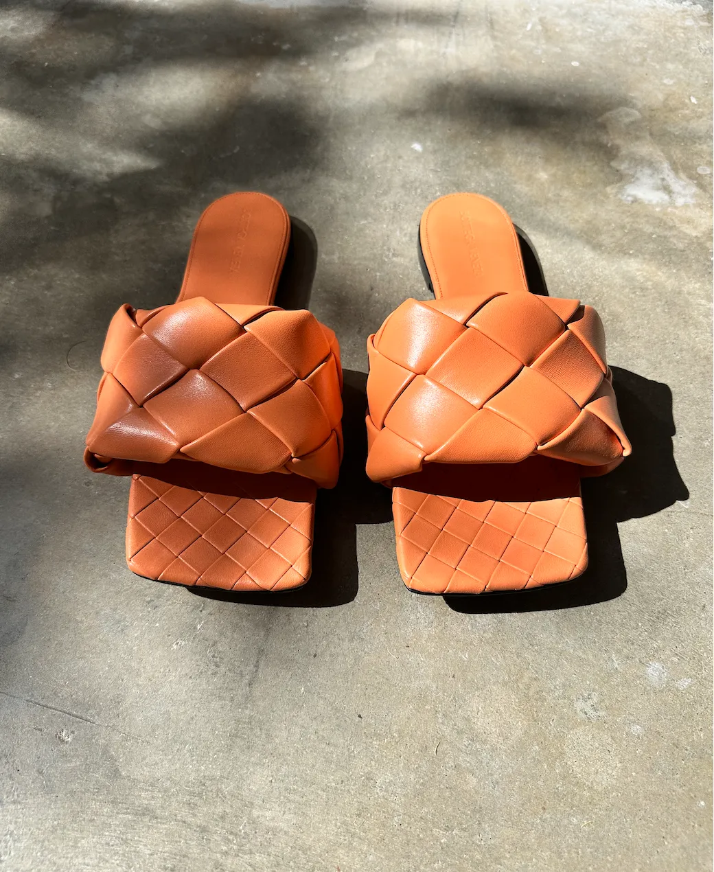 Bottega Veneta Orange Lido Slide Sandals