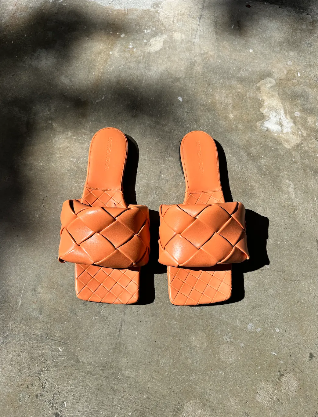 Bottega Veneta Orange Lido Slide Sandals