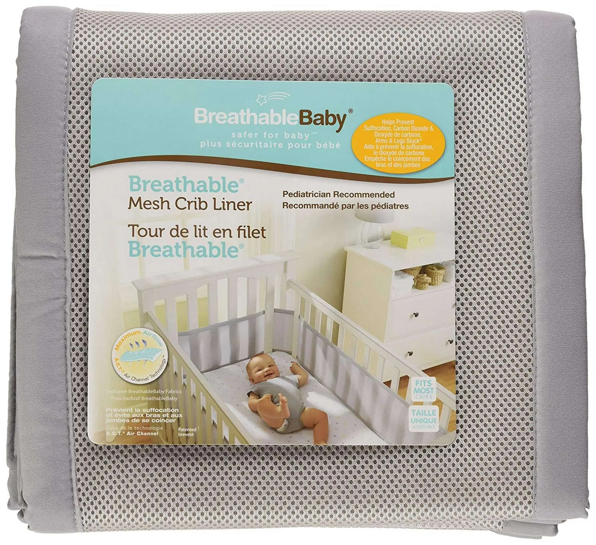 BREATHABLEBABY Breathable Mesh Crib Liner - Grey