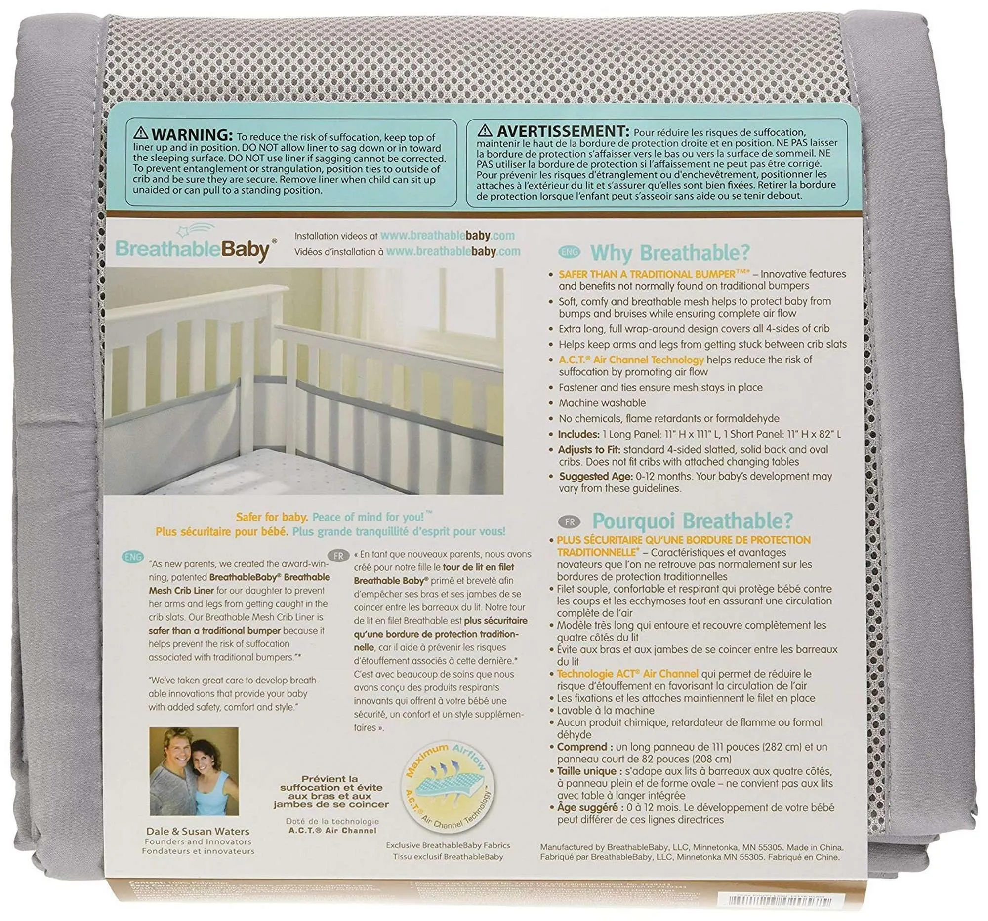 BREATHABLEBABY Breathable Mesh Crib Liner - Grey