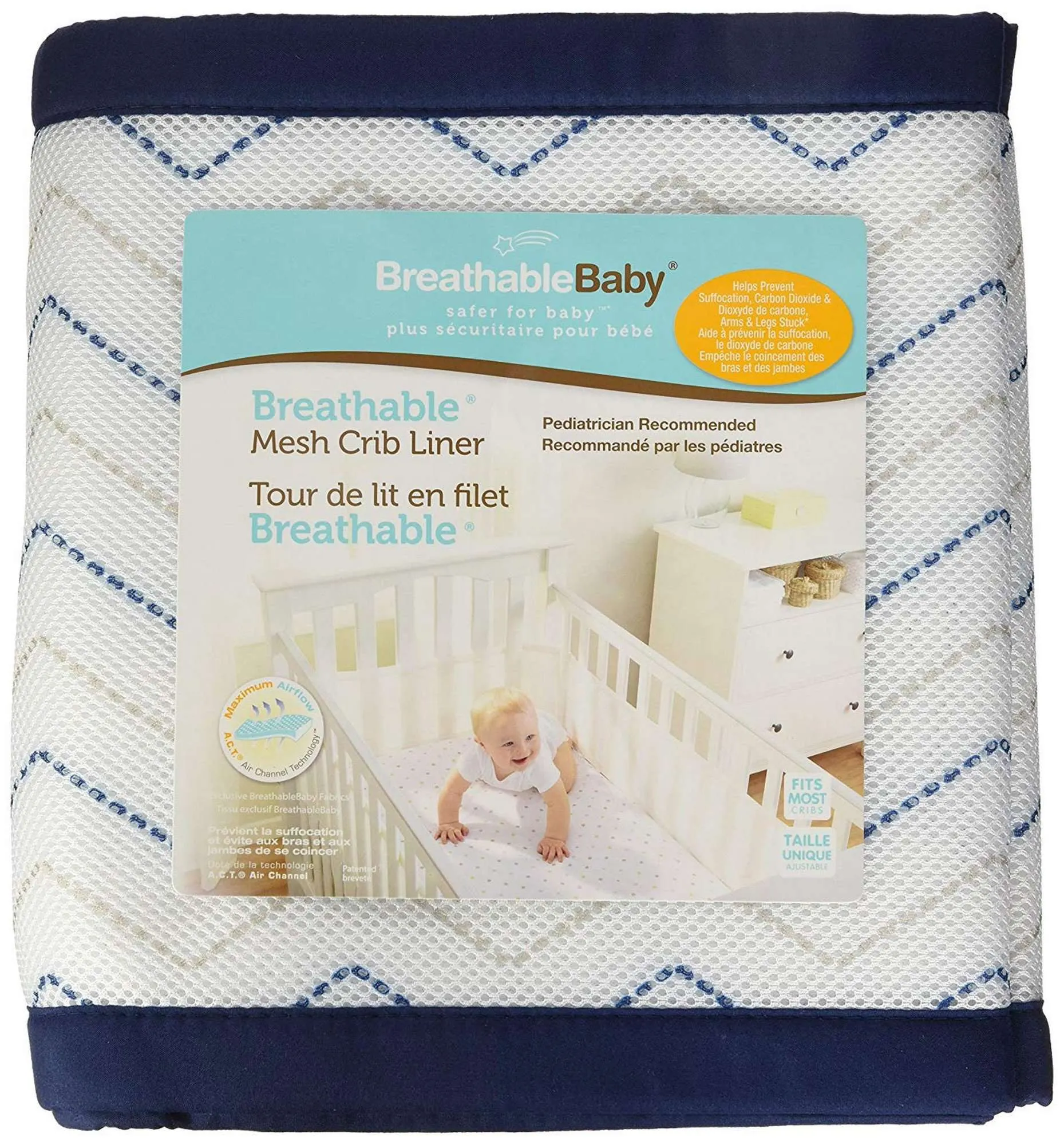 BREATHABLEBABY Breathable Mesh Crib Liner - Navy Chevron