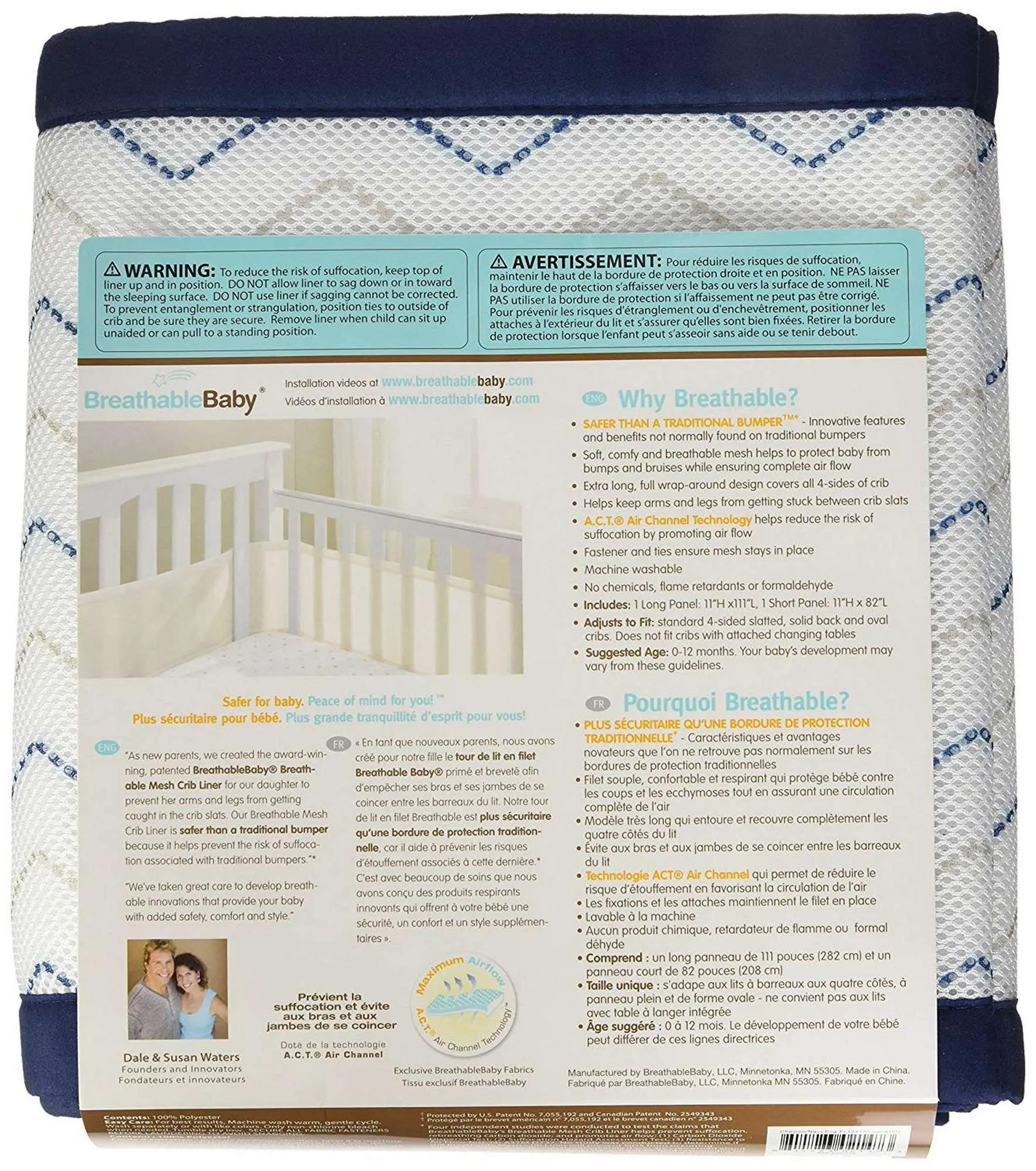 BREATHABLEBABY Breathable Mesh Crib Liner - Navy Chevron