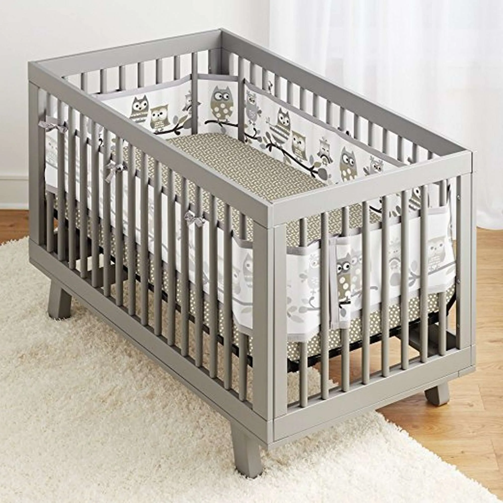 BREATHABLEBABY Breathable Mesh Crib Liner - Owl Fun Grey