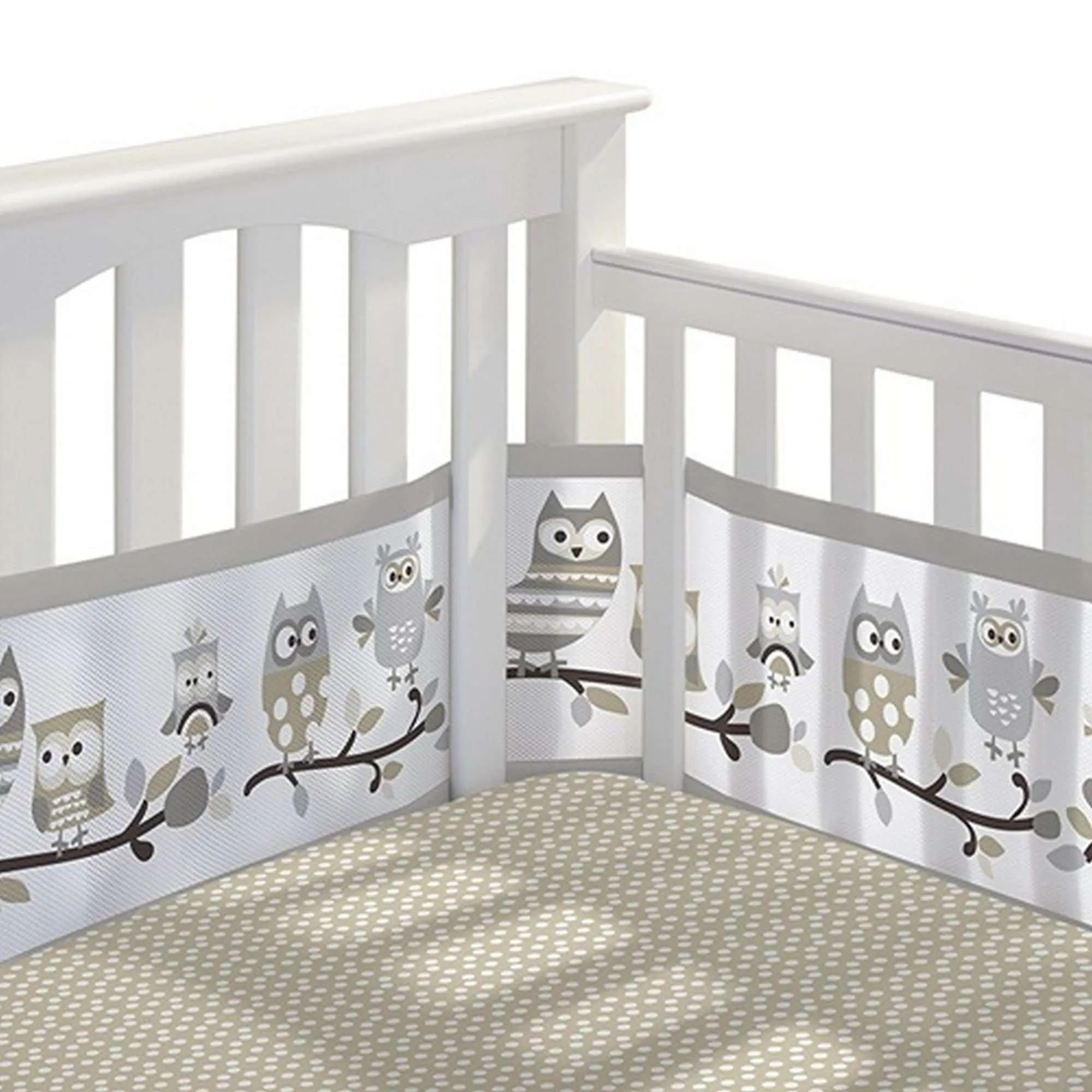 BREATHABLEBABY Breathable Mesh Crib Liner - Owl Fun Grey