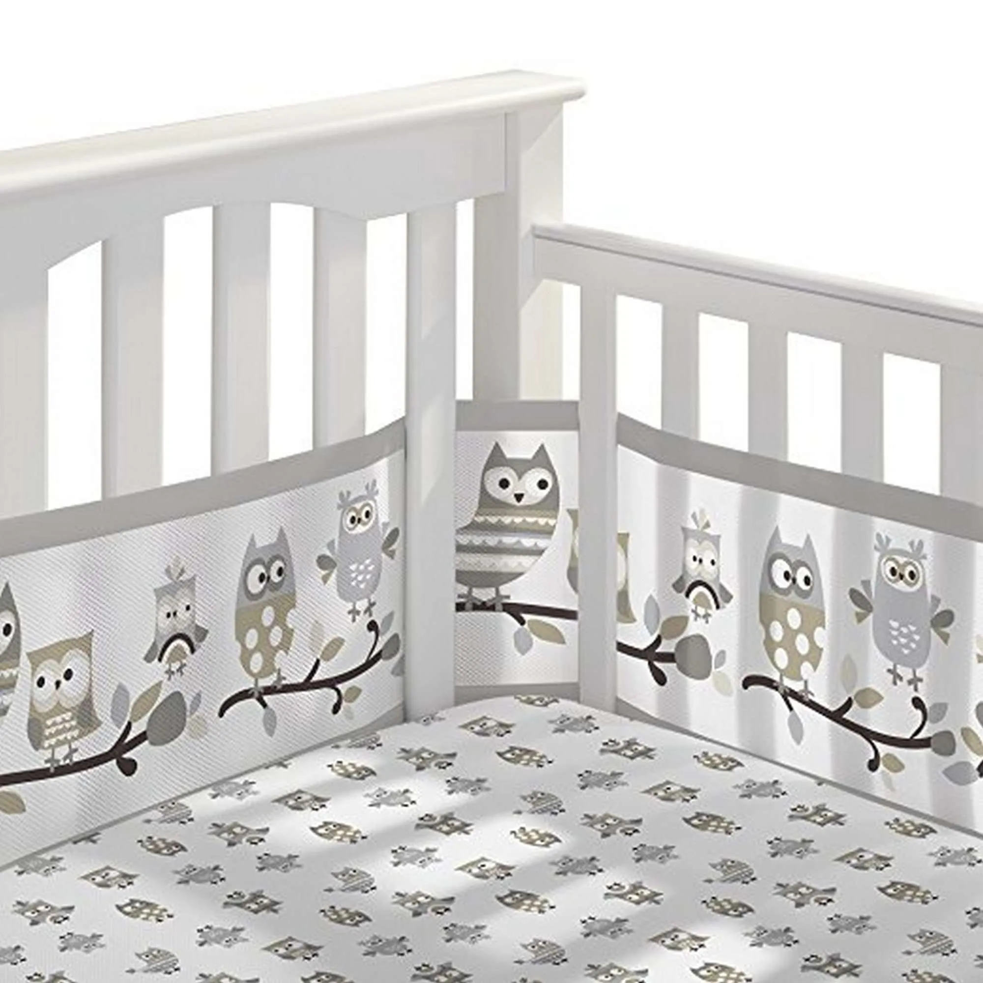 BREATHABLEBABY Breathable Mesh Crib Liner - Owl Fun Grey