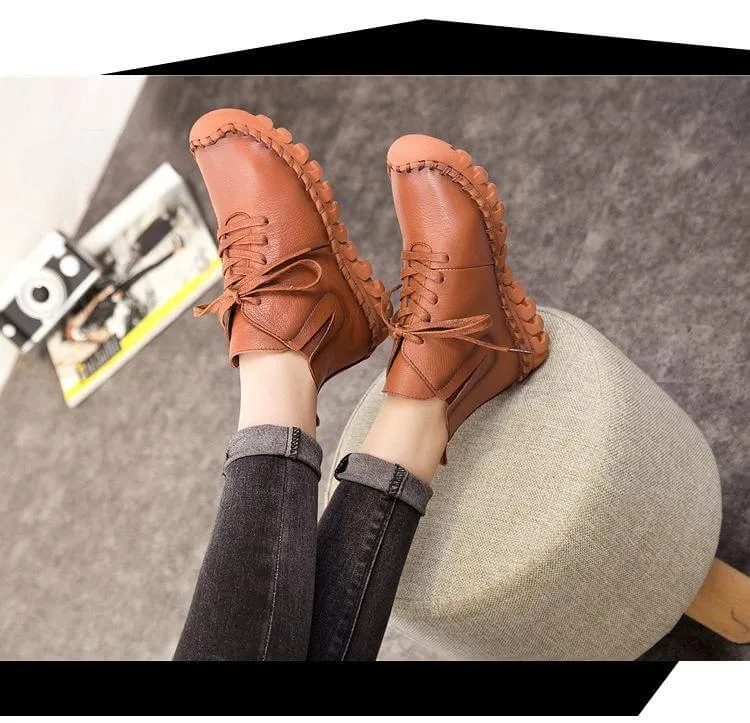 Casual Low Round Toe Leather Winter Shoes