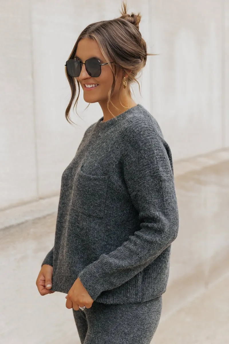 Comfy Lounge Crewneck Sweater - Charcoal - DOORBUSTER