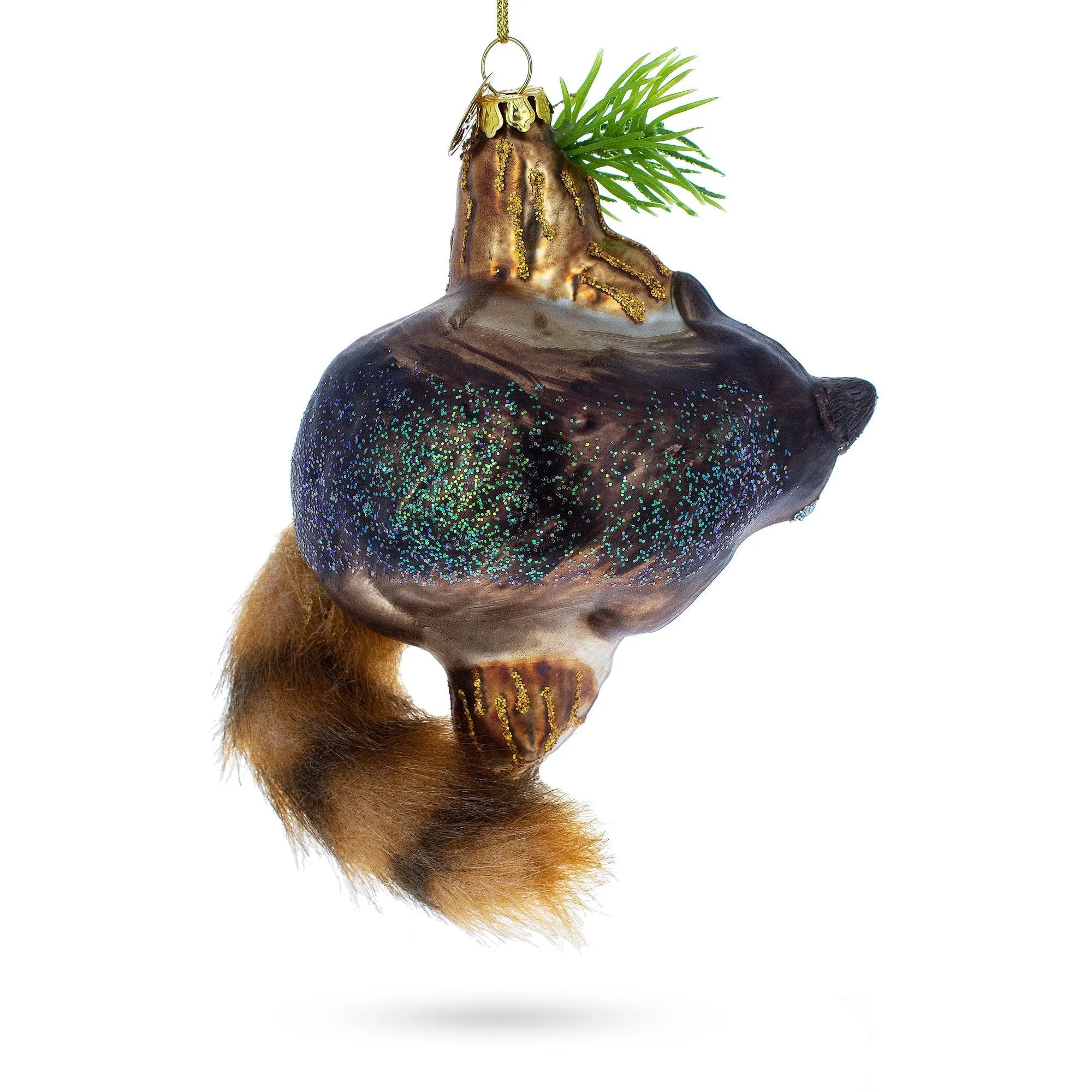 Curious Raccoon Climbing The Tree - Blown Glass Christmas Ornament