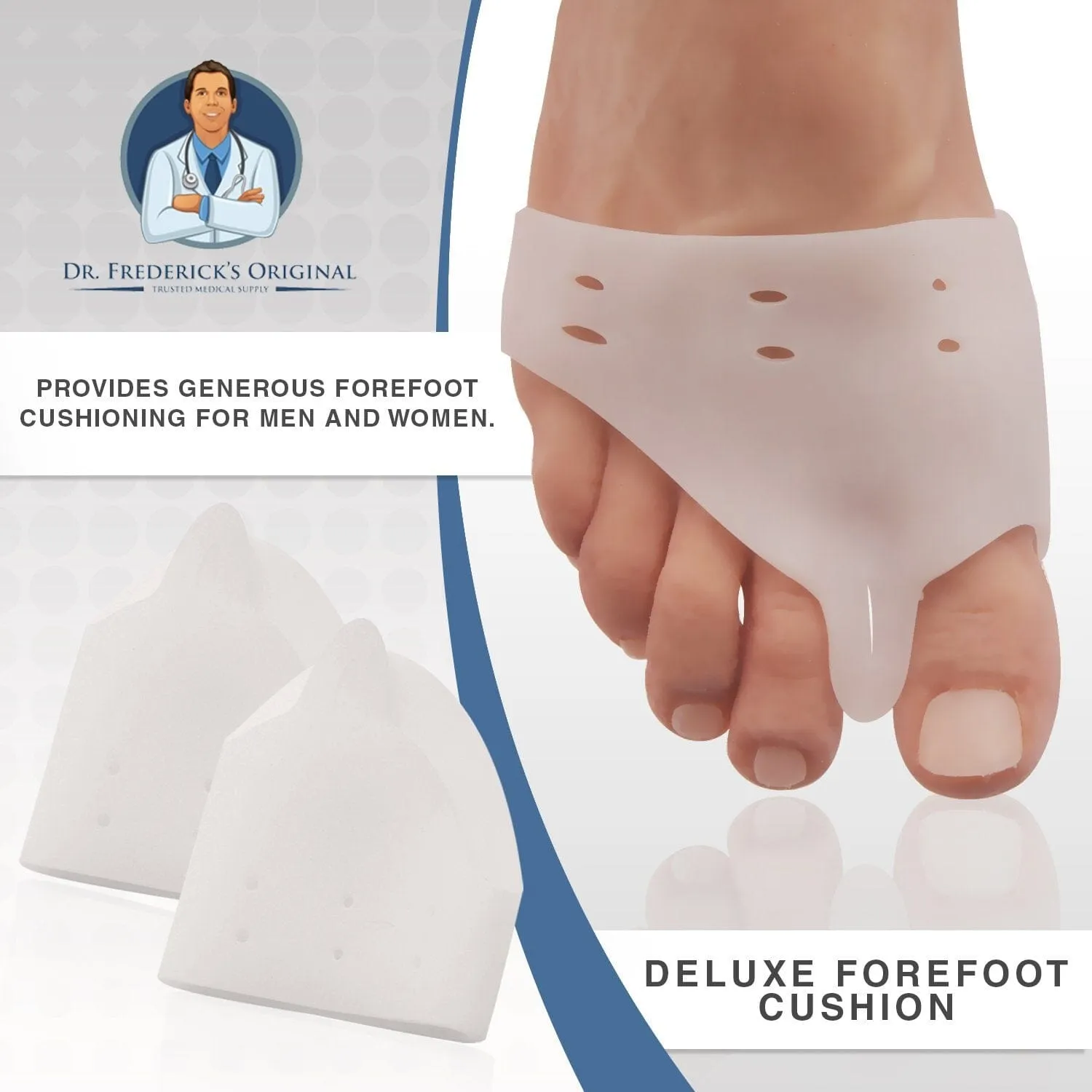 Dr. Frederick's Original Deluxe Ball of Foot Cushions & Bunion Pad - 2 Pieces - Foot Pads to Help Relieve Hallux Valgus, Tailor's Bunion, and Forefoot Pain - Get Back to Your Active Lifestyle