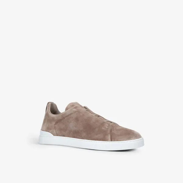 Ermenegildo Zegna Tripe Stitch Suede Sneakers, Beige