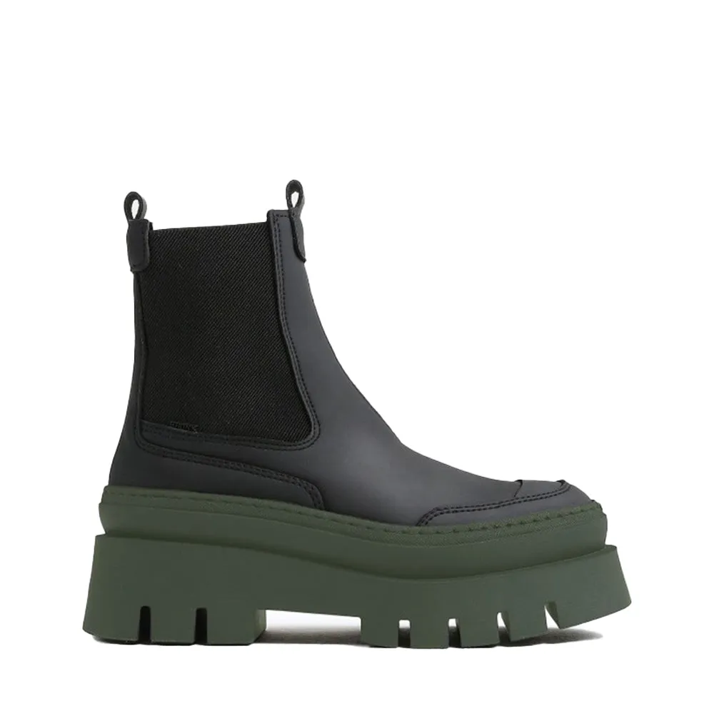 Evi Ann Black Khaki Biker Chelsea Boots