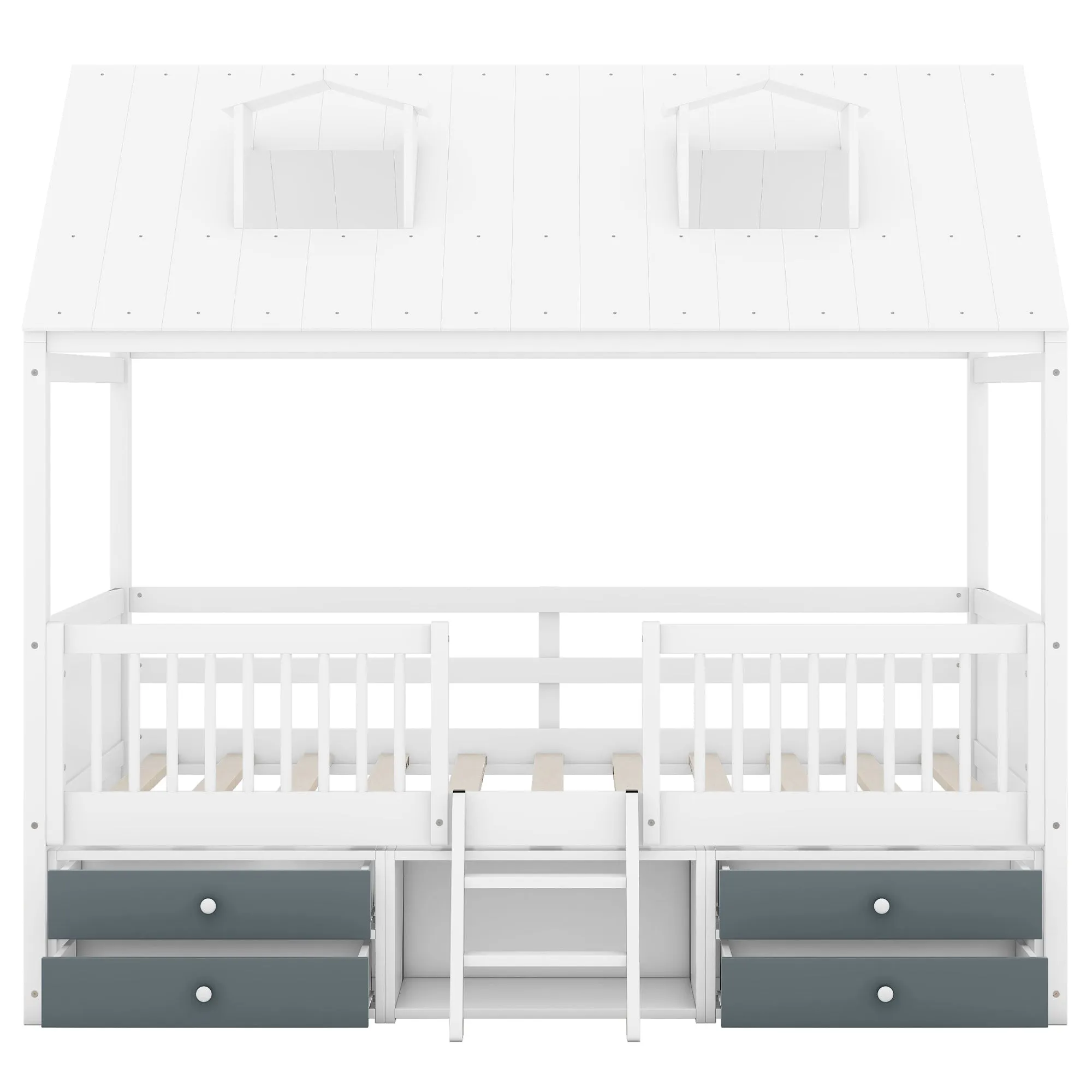 Full Size Wood Bed House Bed Frame,White