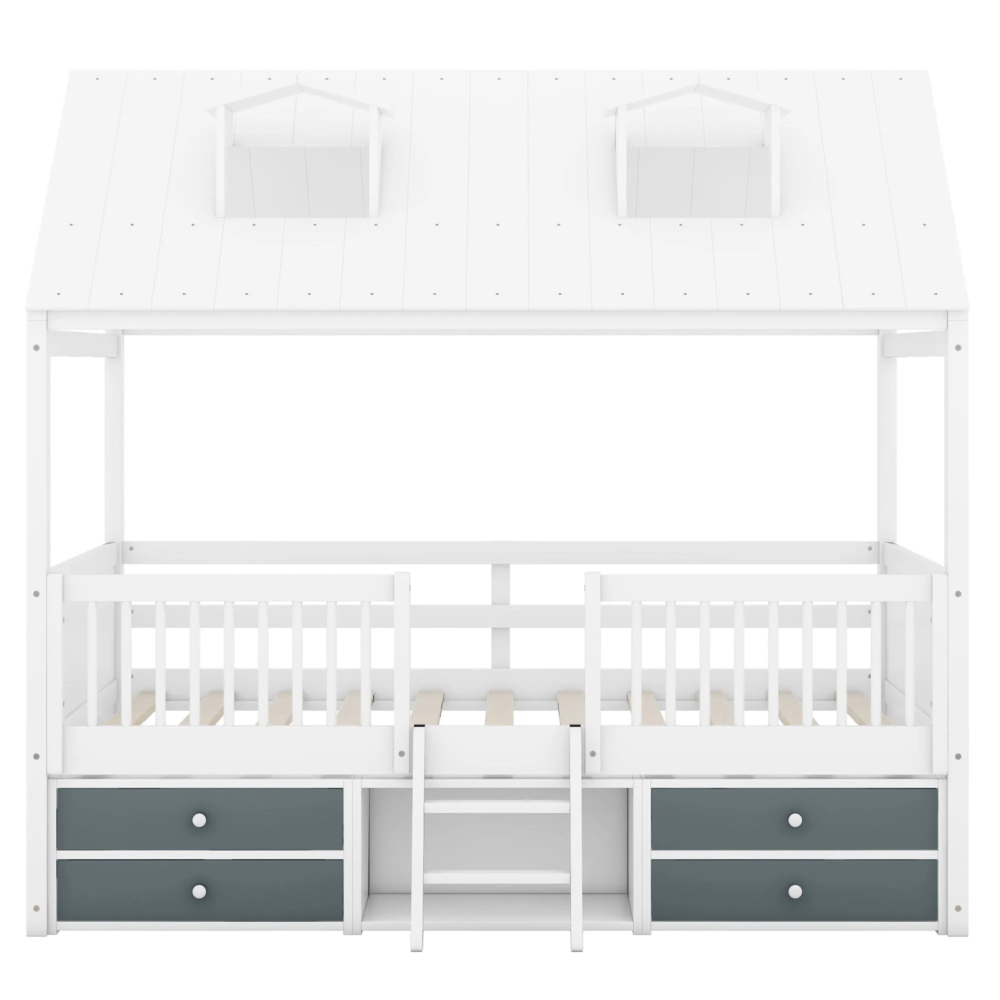 Full Size Wood Bed House Bed Frame,White