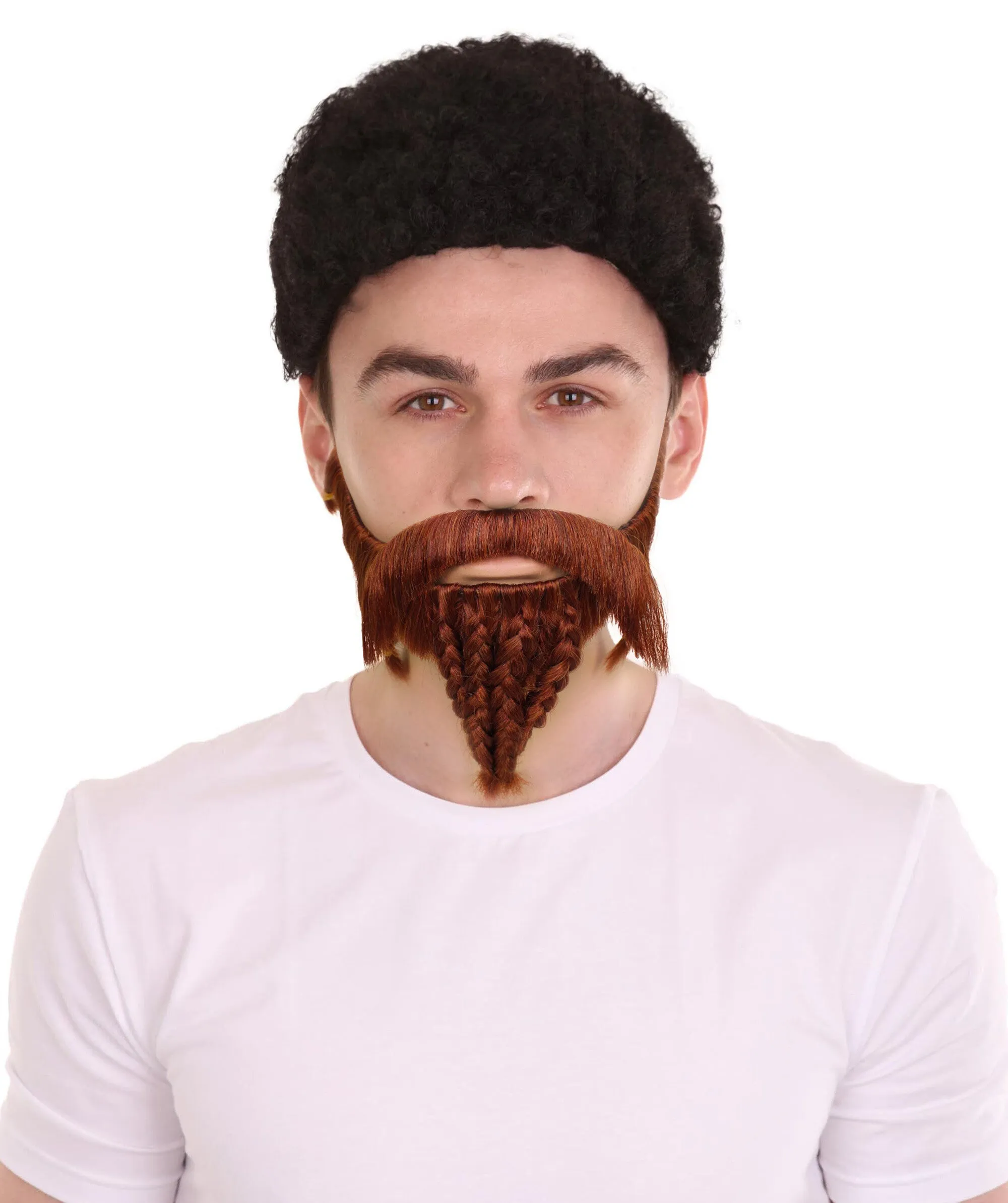 HPO Adult Men's Brown Mustache & Beard Set| Perfect for Halloween and Cosplay| Flame-retardant Synthetic Material