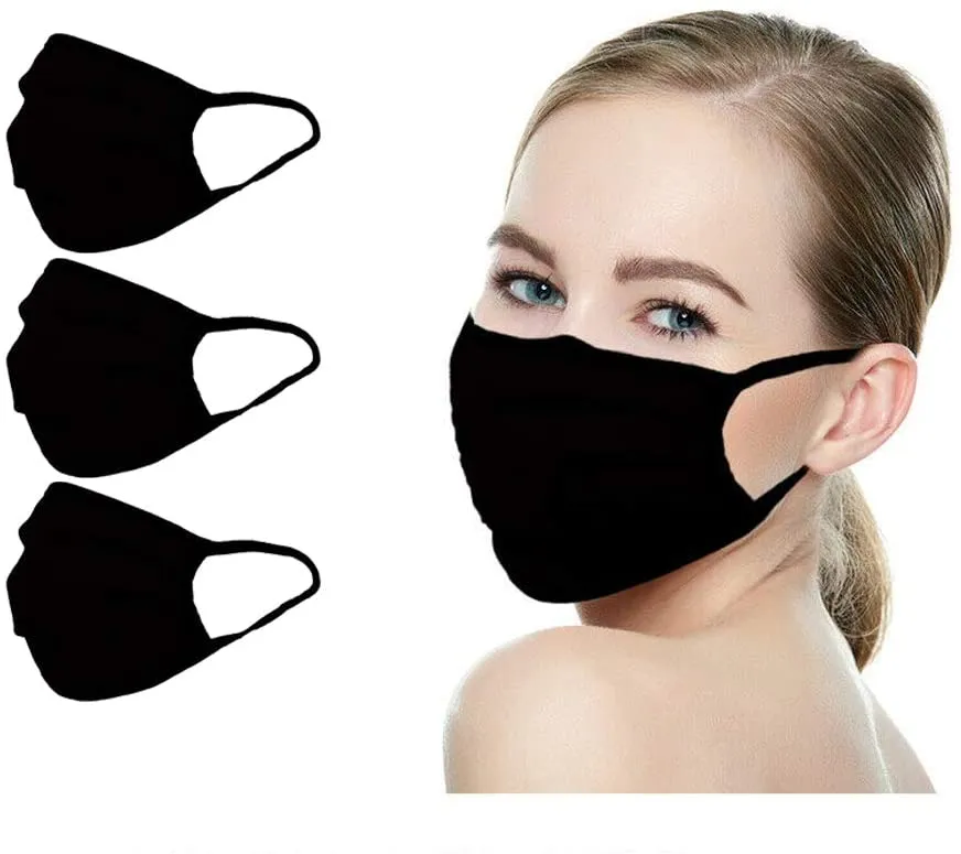 (IN STOCK) 3 Black (MADE IN USA), 2 US Flag (Made in Guatemala), Washable Reusable Anti-dust Cloth Face Mask Protection Double Layer Covering, (5 Pack)