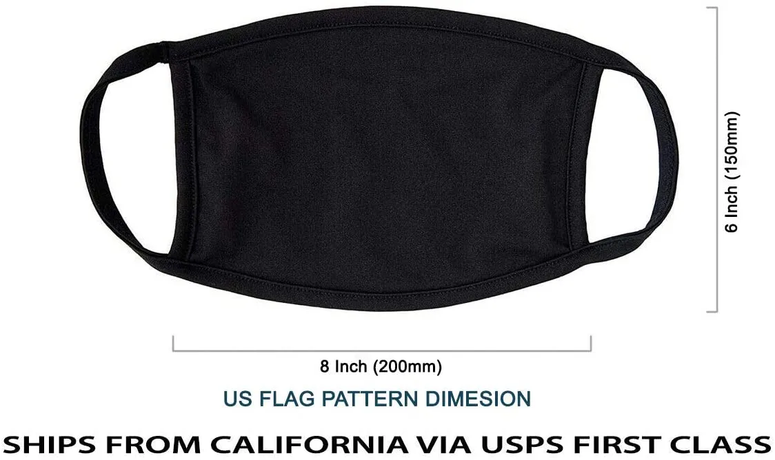 (IN STOCK) 3 Black (MADE IN USA), 2 US Flag (Made in Guatemala), Washable Reusable Anti-dust Cloth Face Mask Protection Double Layer Covering, (5 Pack)