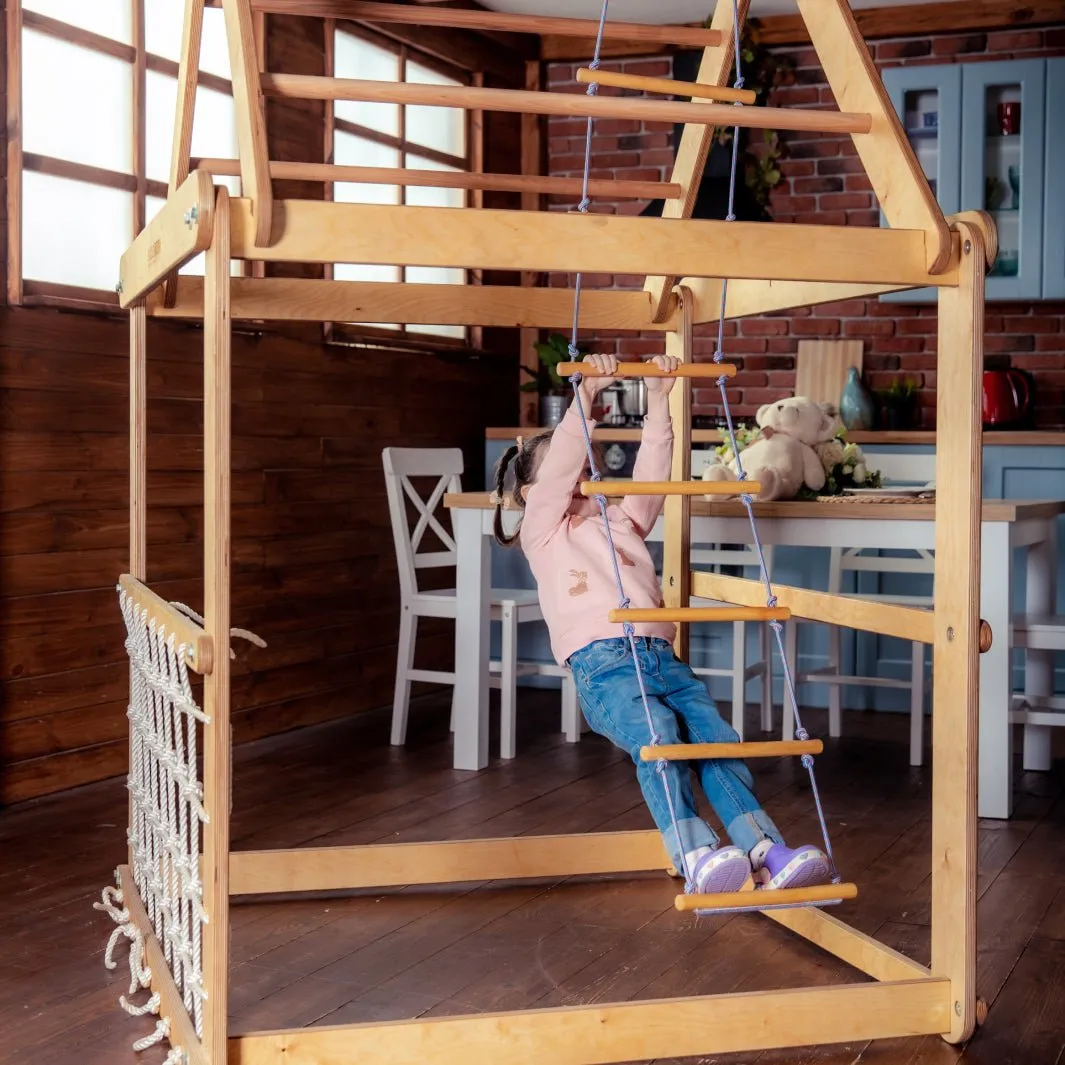 Indoor Wooden Playhouse - With Swings And Seesaw