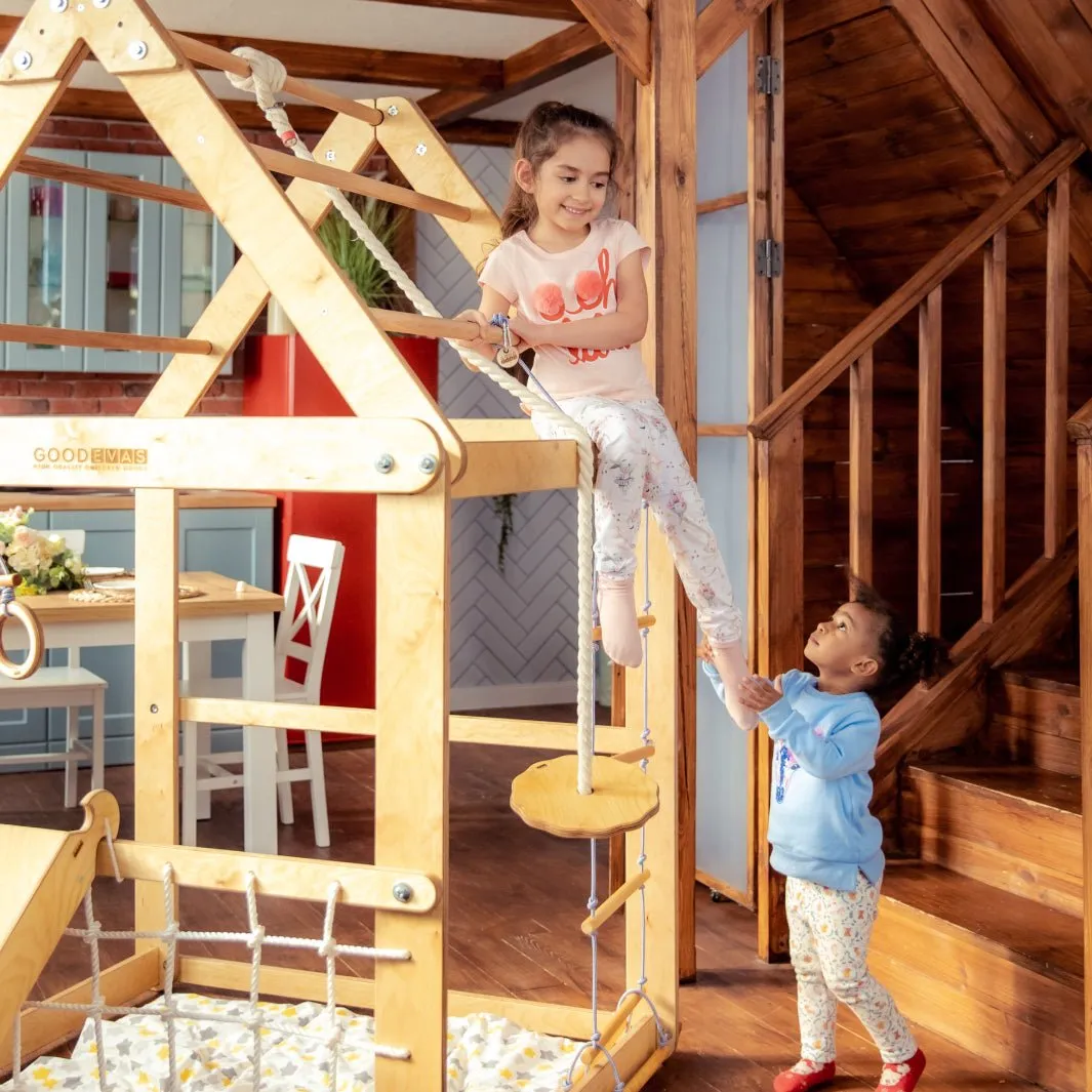 Indoor Wooden Playhouse - With Swings And Seesaw