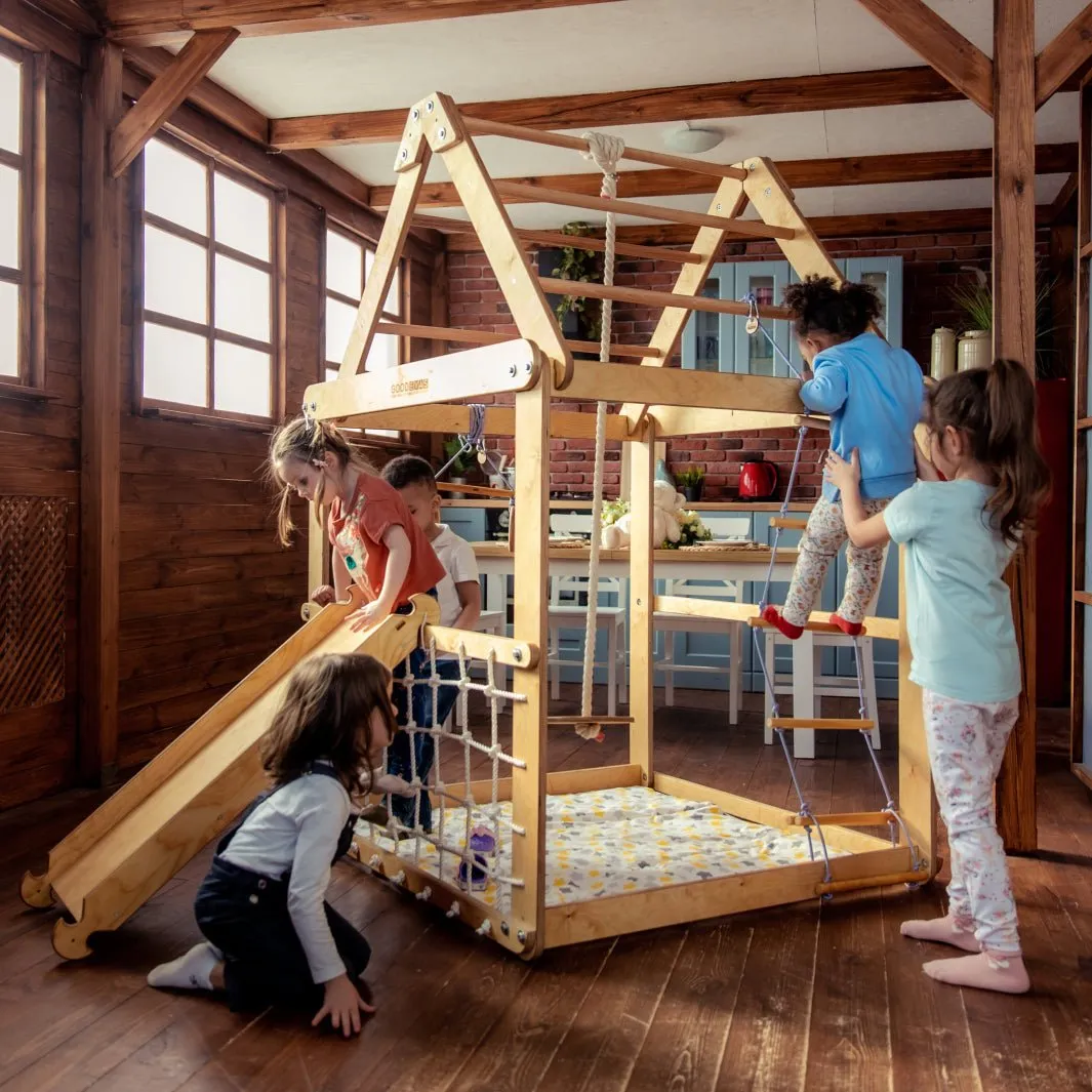 Indoor Wooden Playhouse - With Swings And Seesaw