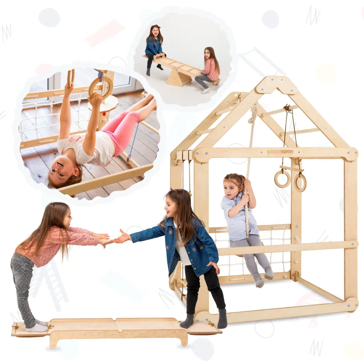 Indoor Wooden Playhouse - With Swings And Seesaw