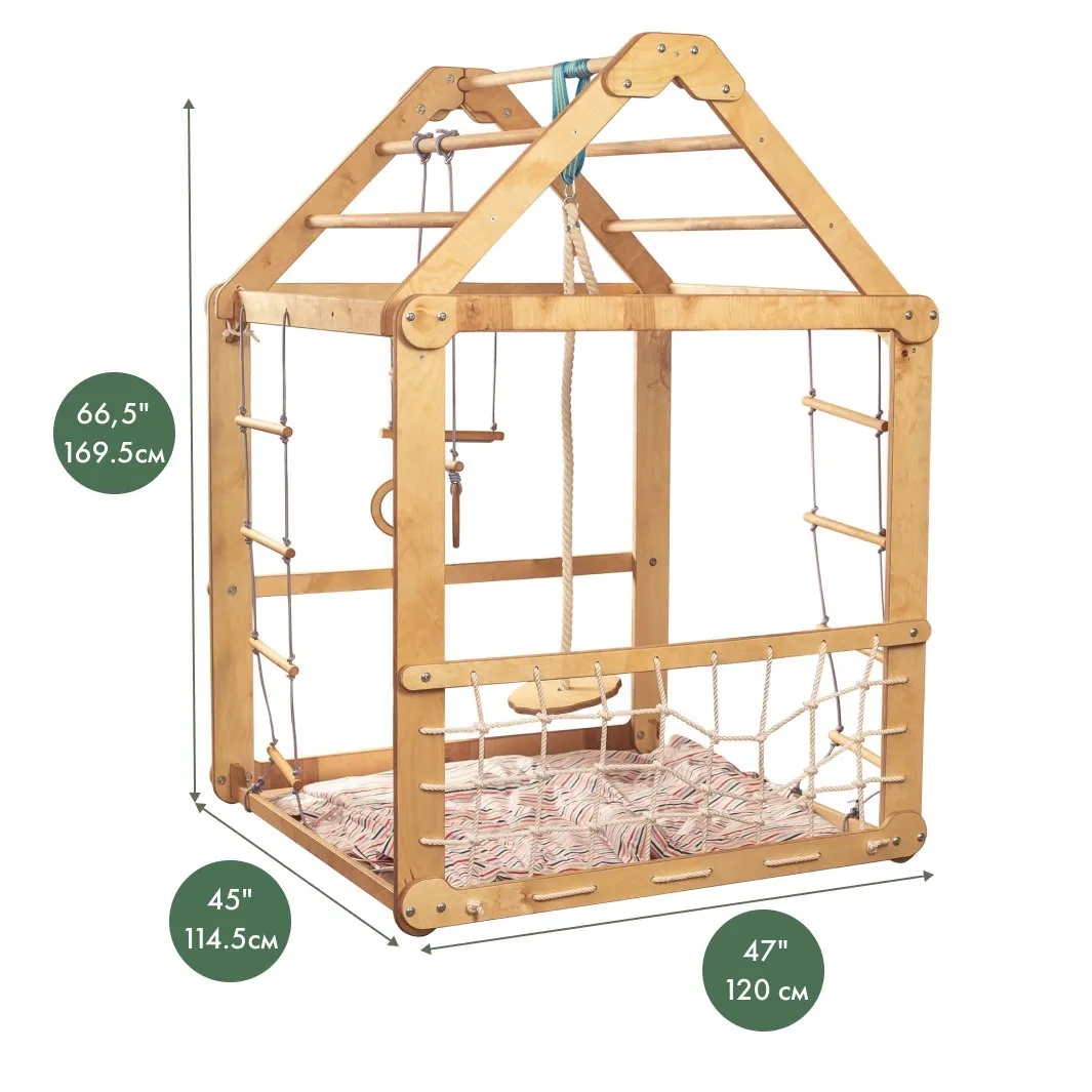 Indoor Wooden Playhouse - With Swings And Seesaw