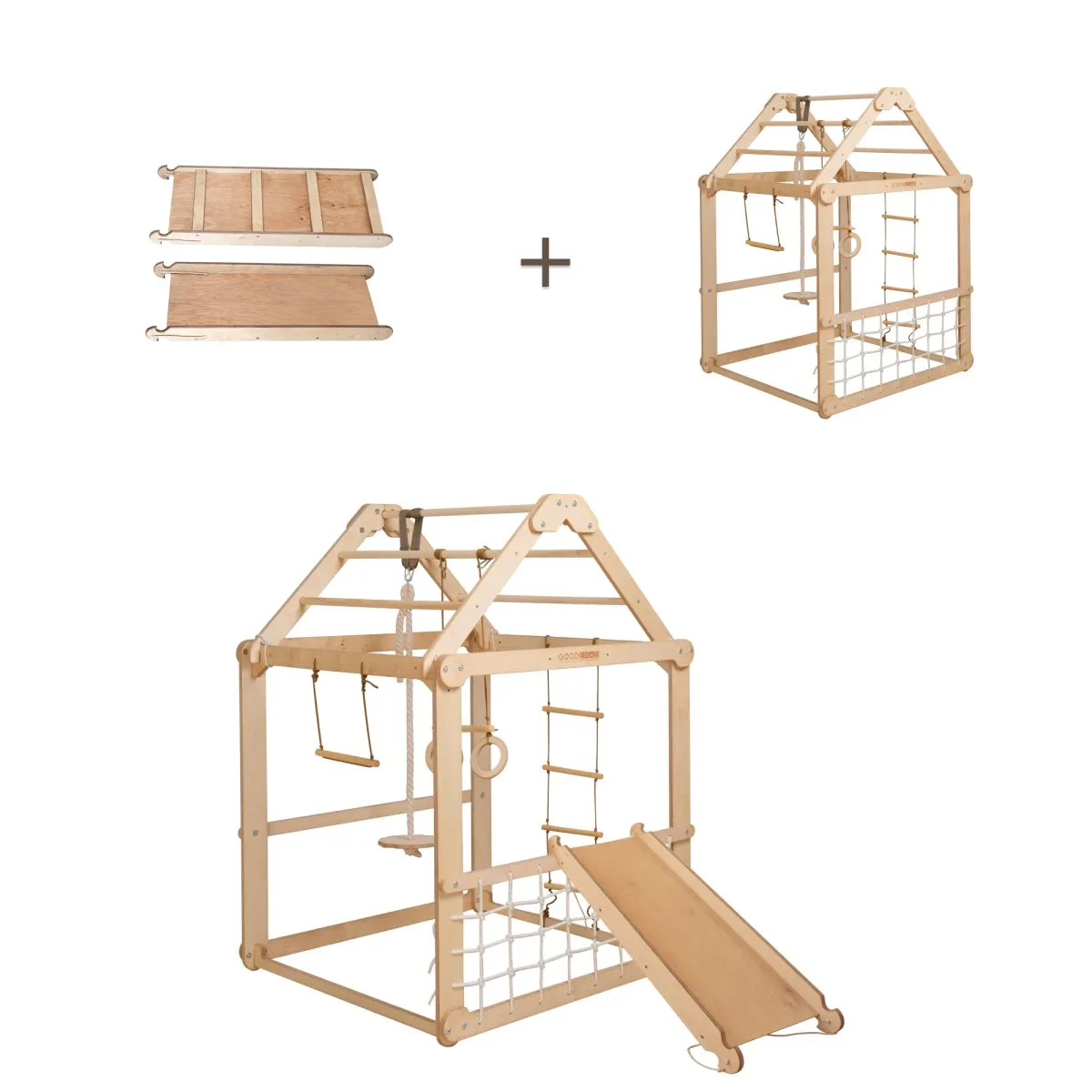 Indoor Wooden Playhouse - With Swings And Slide Board